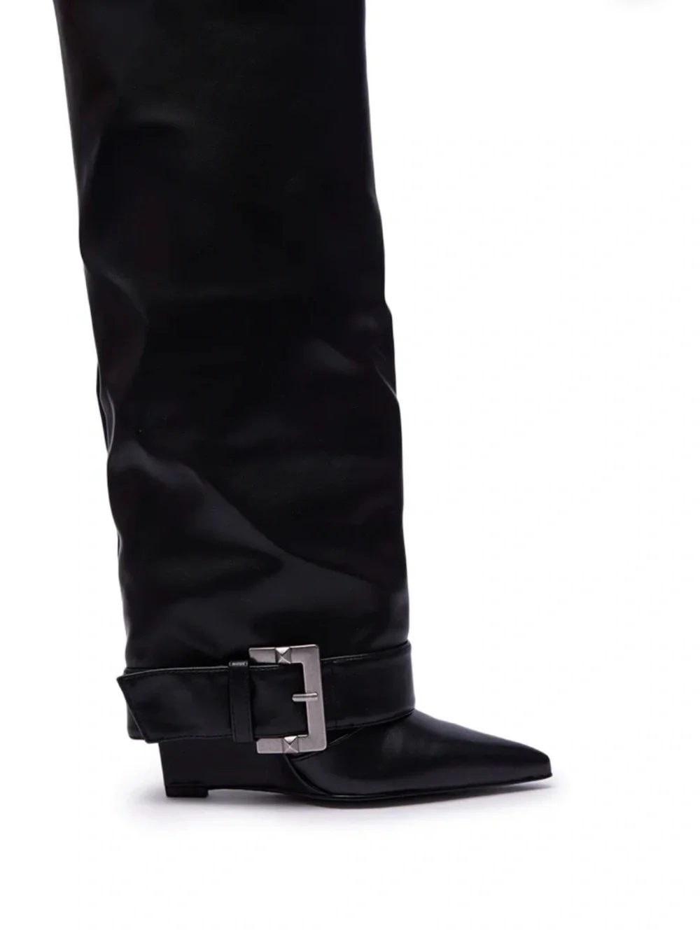 AZALEA WANG ANTONINA BLACK WEDGE PU BOOT